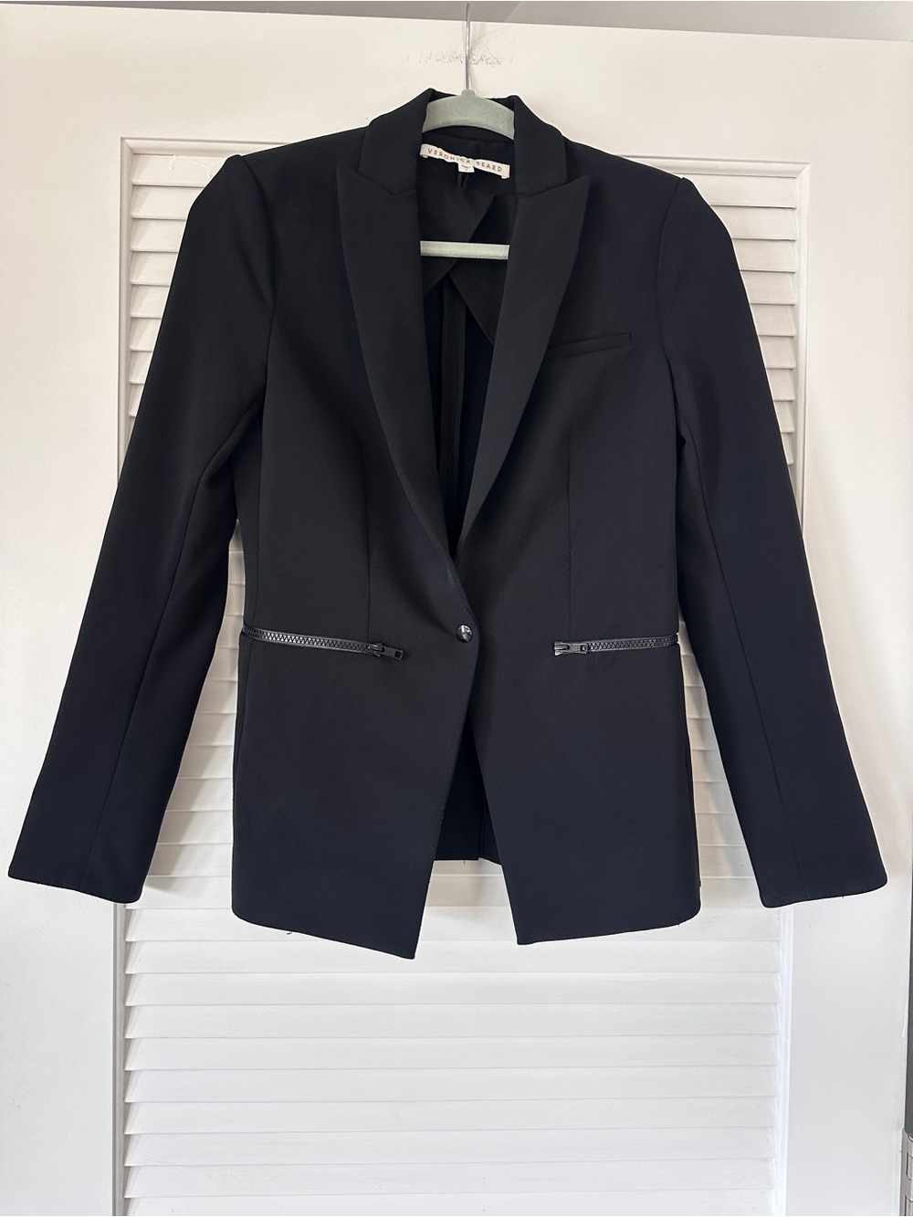 Veronica Beard Scuba Dickey Blazer Black Zip Pocket Stretch Jacket Size 0